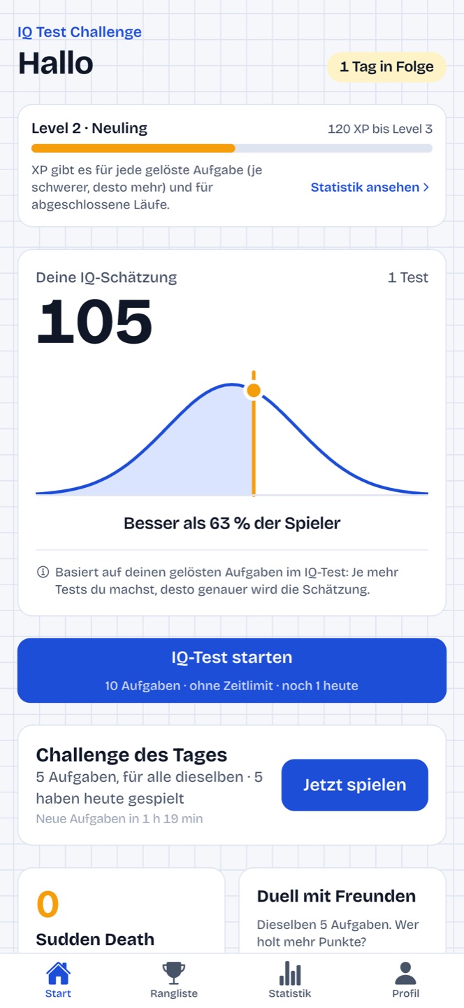 iq test challenge screenshot de home