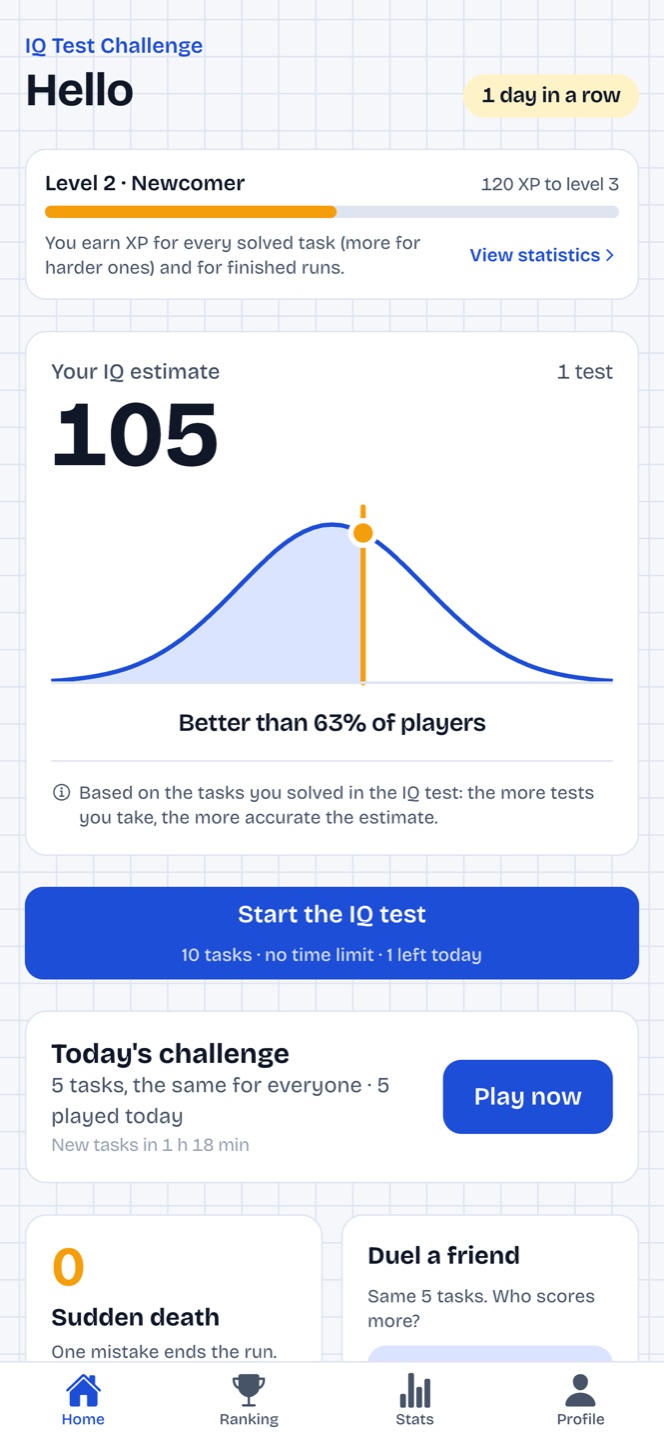 iq test challenge screenshot en home